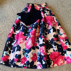 Full loral Skirt with sparkly Black Crop Top